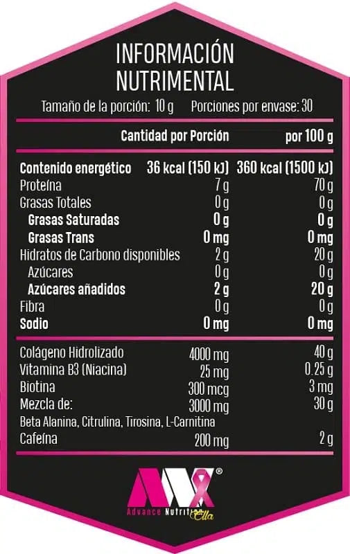 Advance Nutrition Pre y Colageno Ella 30 Servicios