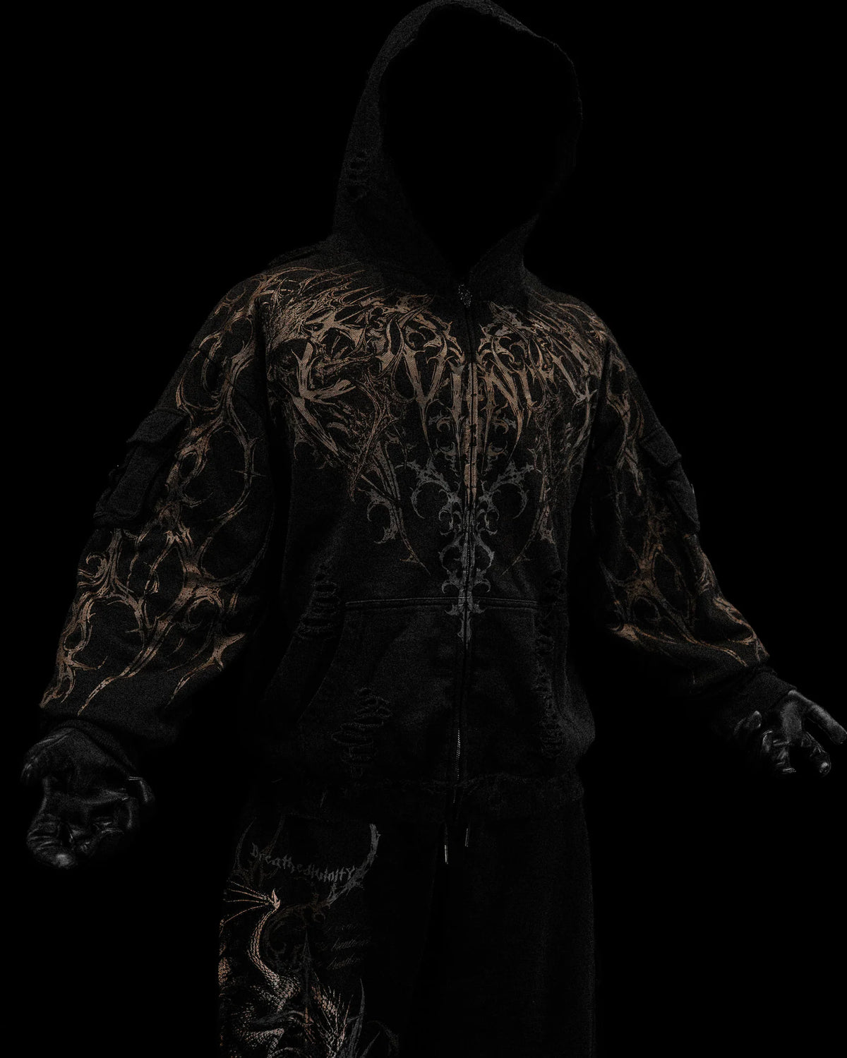 Breathedivinity Vindicator Tarnished Cargo Oversized Zip-Up Hoodie Whiter