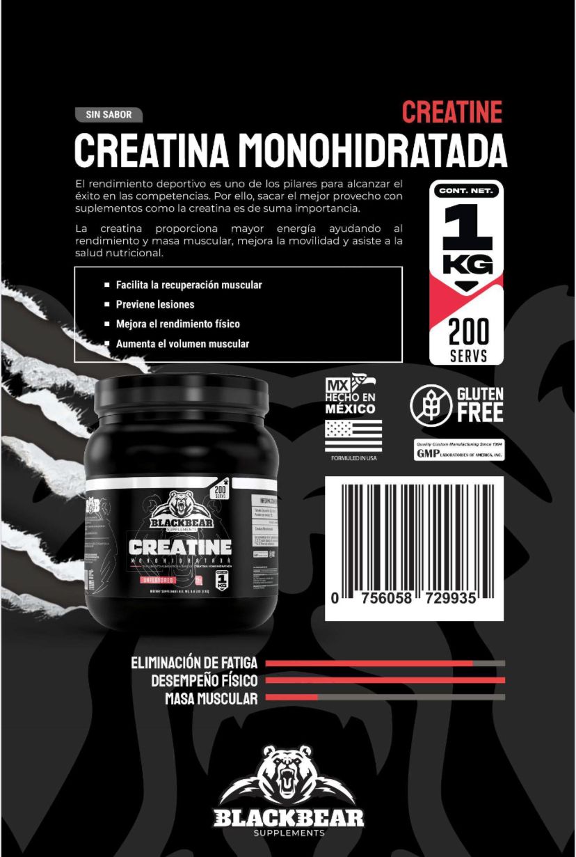 Black Bear Creatina 1 Kg 200 Servicios