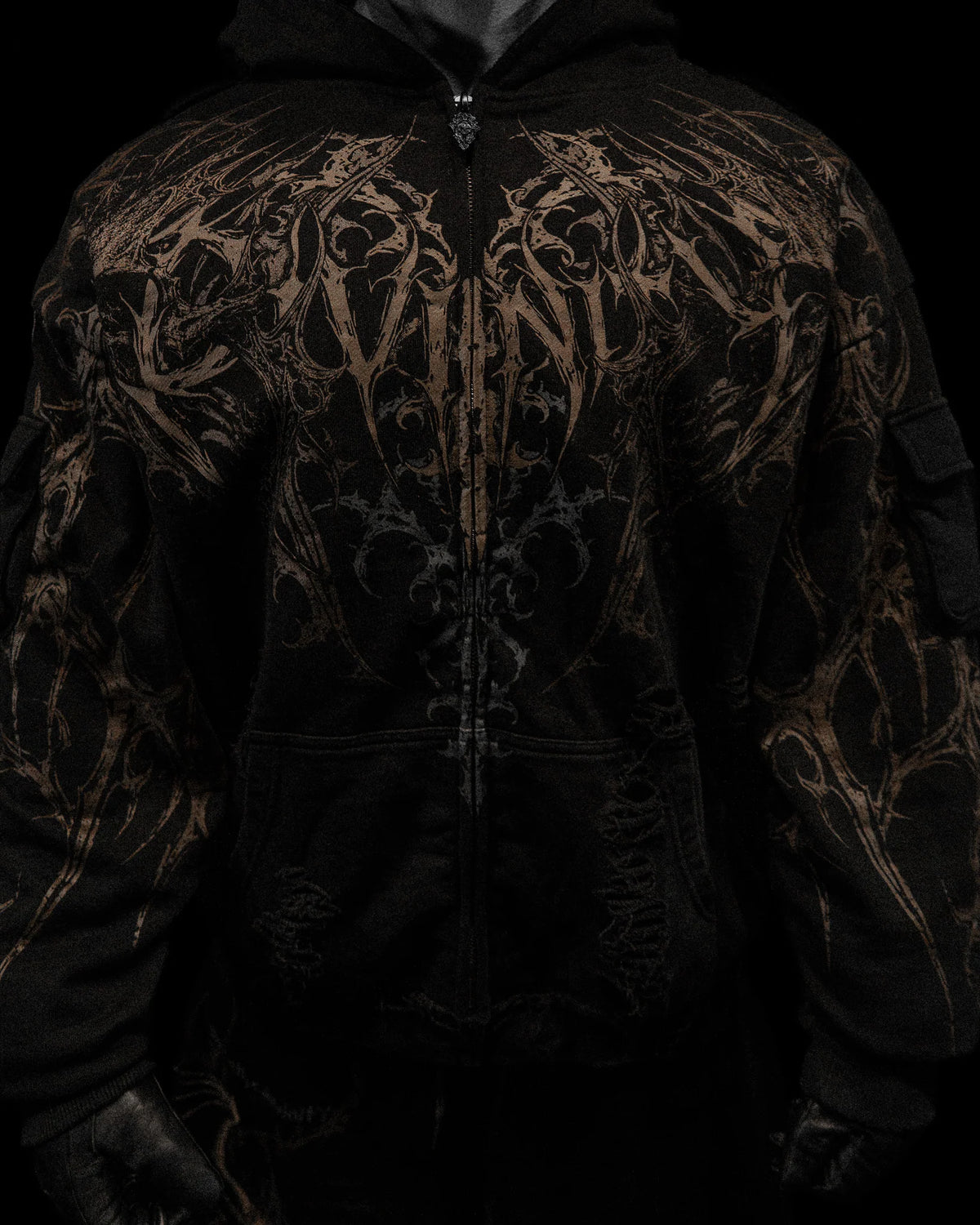 Breathedivinity Vindicator Tarnished Cargo Oversized Zip-Up Hoodie Whiter