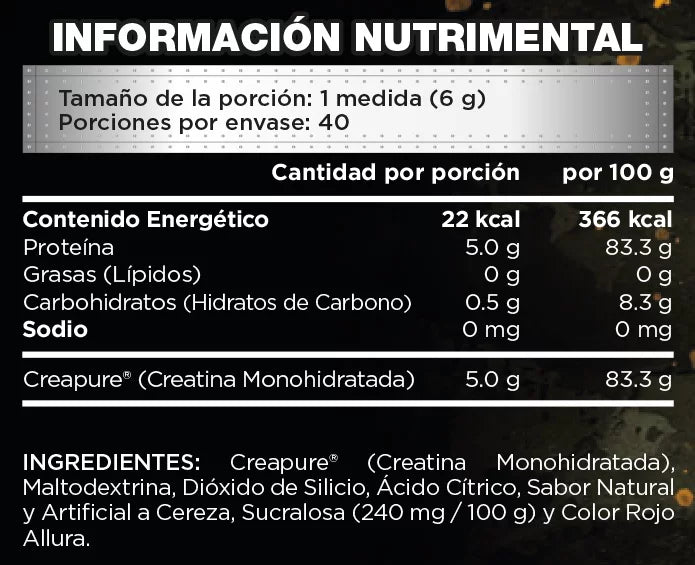 Bunker Nutrition Bunker Creatine Creapure 240 Gramos 40 Servicios