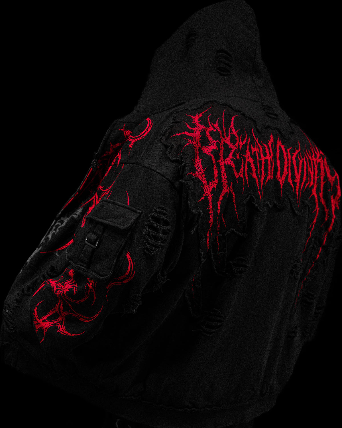 Breathedivinity Vindicator Tarnished Cargo Oversized Zip-Up Hoodie Nightmare