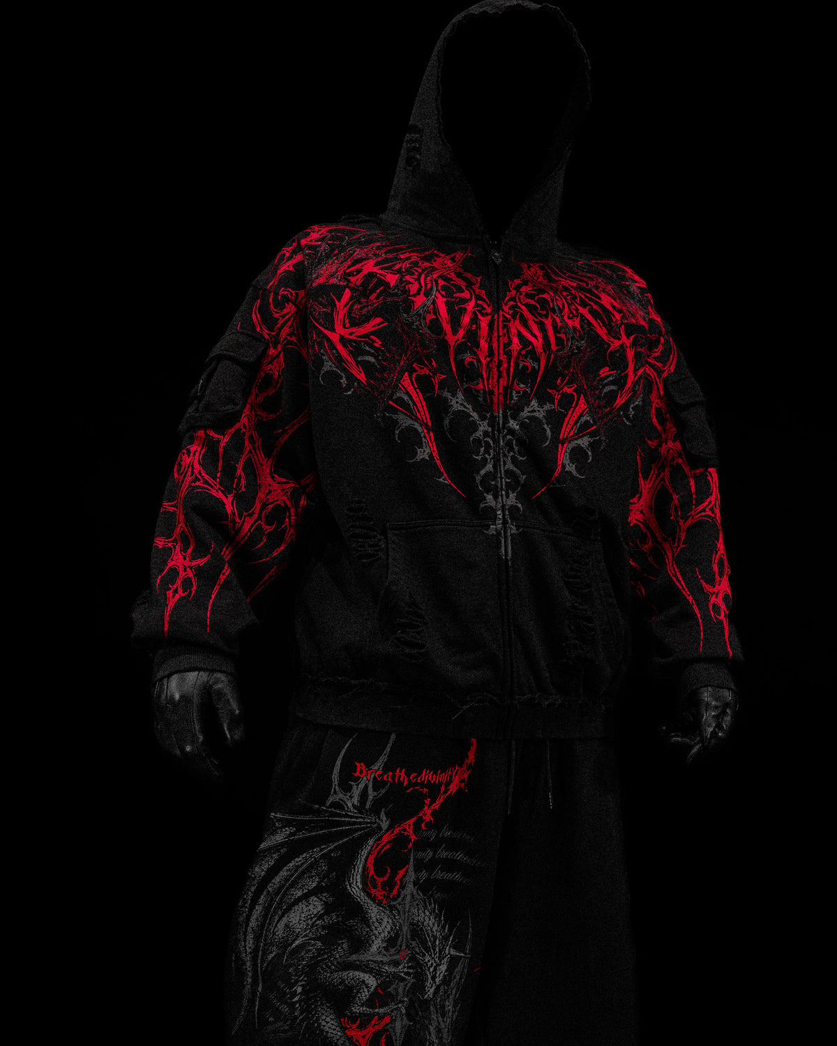 Breathedivinity Vindicator Tarnished Cargo Oversized Zip-Up Hoodie Nightmare