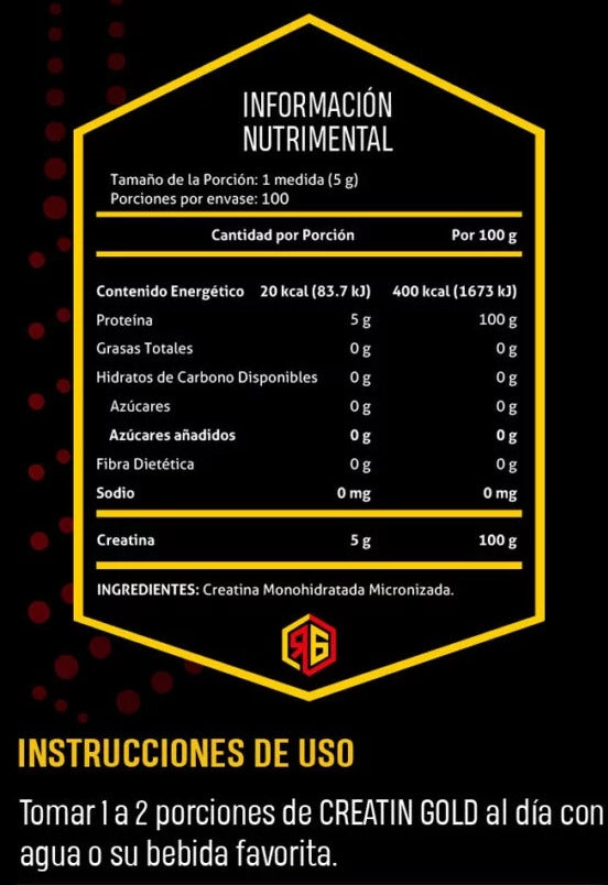 Red Gold Creatine Gold 500 Gramos 100 Servicios