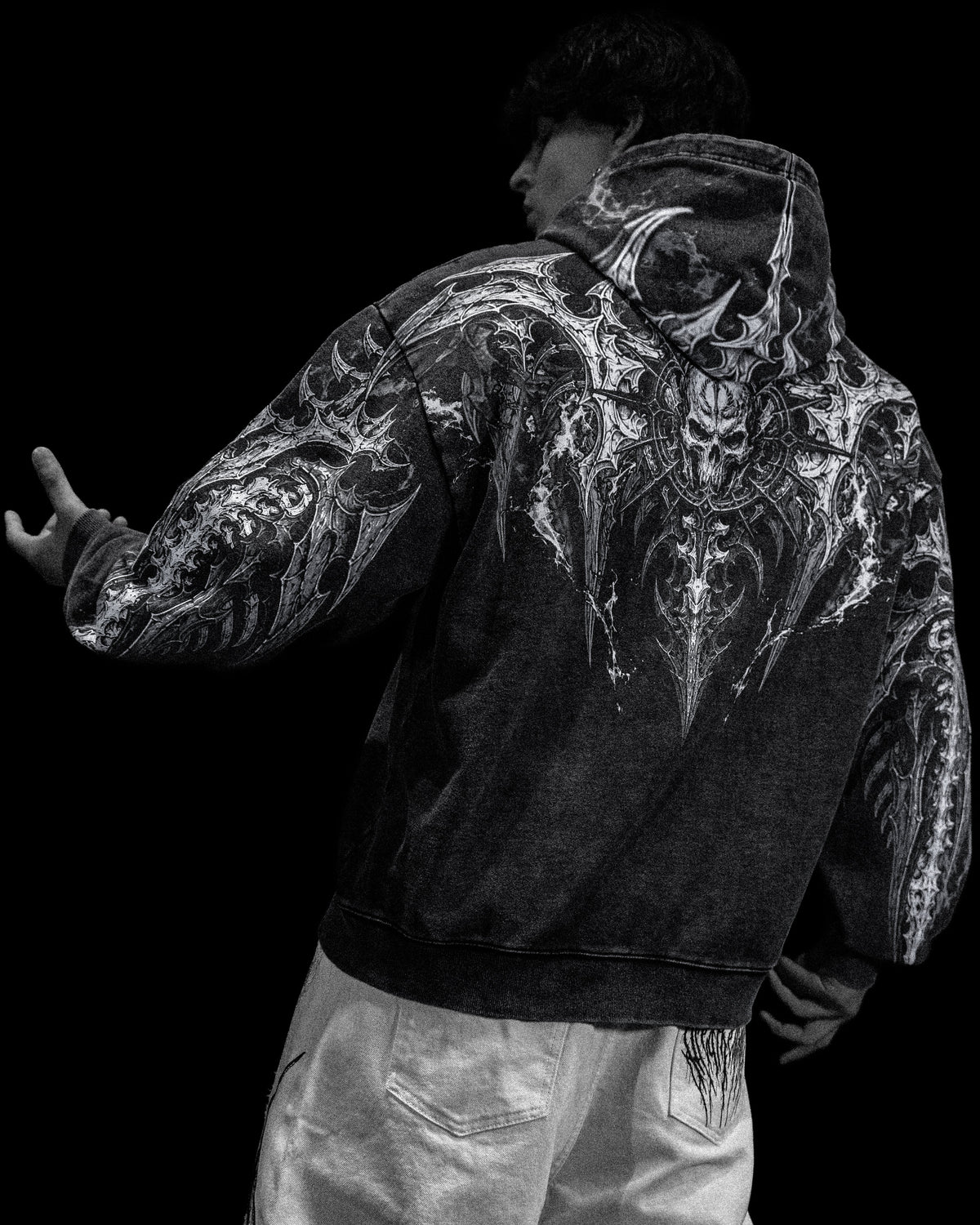 Breathedivinity Death Slayer Oversized Zip-Up Hoodie Ghost Vintage Washed
