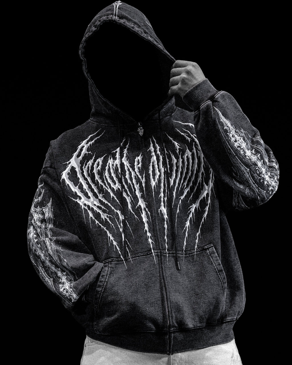 Breathedivinity Death Slayer Oversized Zip-Up Hoodie Ghost Vintage Washed