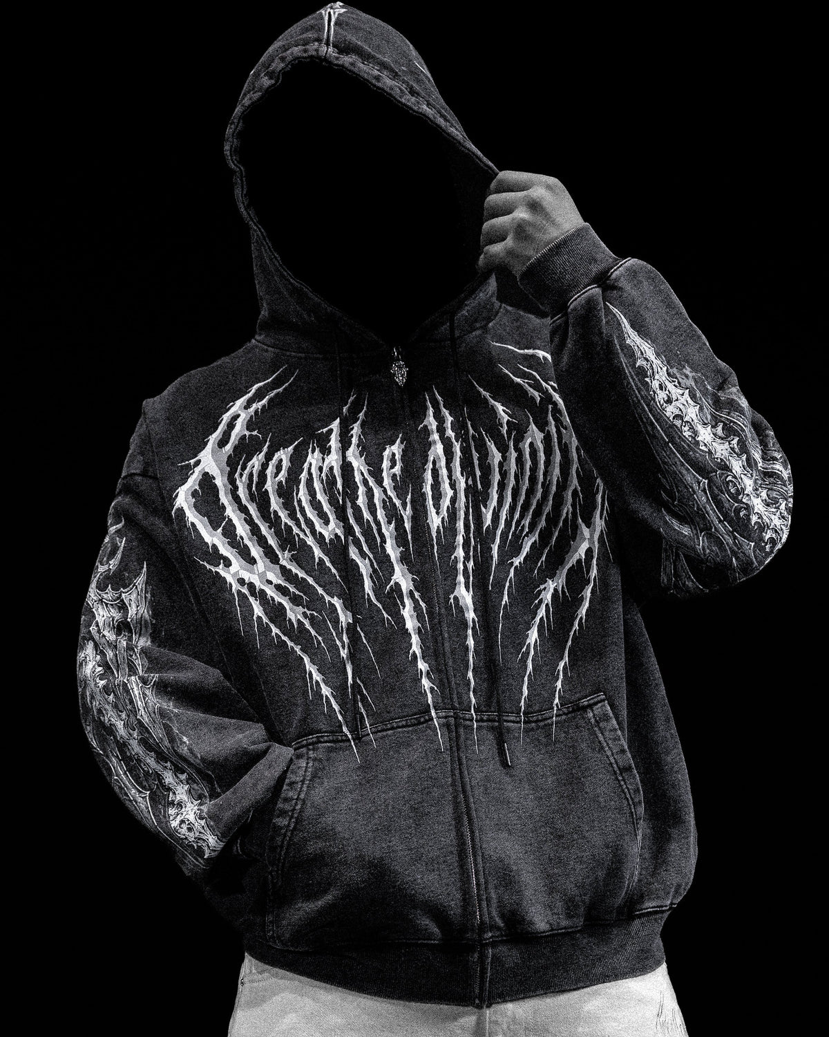 Breathedivinity Death Slayer Oversized Zip-Up Hoodie Ghost Vintage Washed