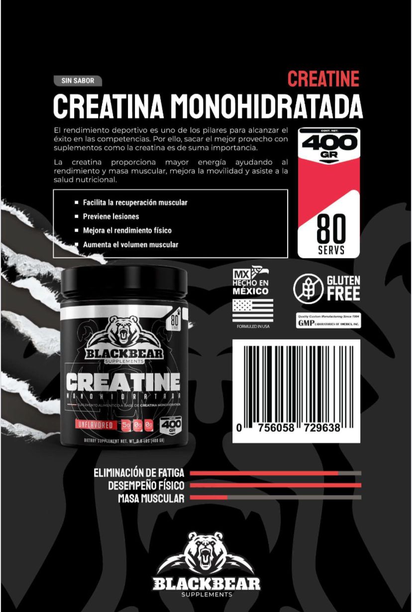 Black Bear Creatina 400 Gramos 80 Servicios