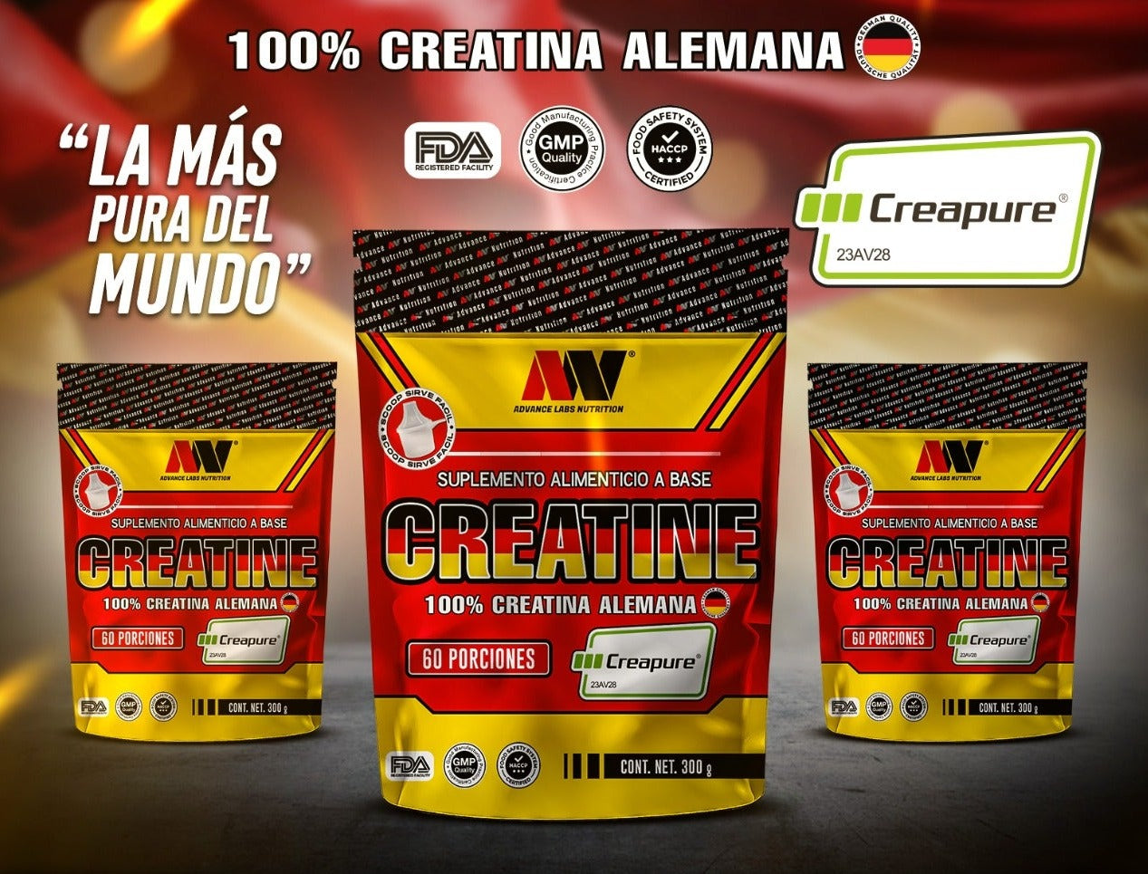 Advance Nutrition Creatine Creapure 300 Gramos 60 Servicios