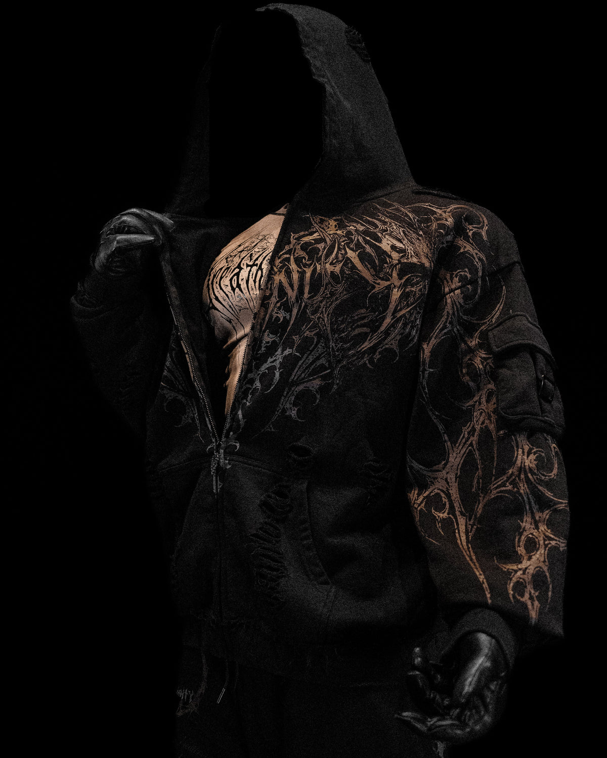Breathedivinity Vindicator Tarnished Cargo Oversized Zip-Up Hoodie Whiter