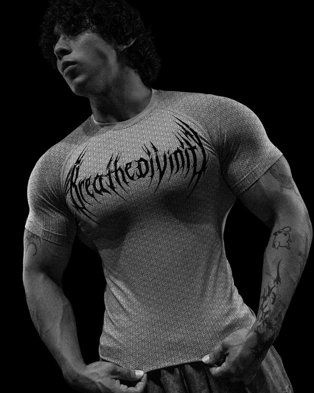 Breathedivinity Doom Tech ™ Armored Venom Texture Shortsleeve Compression White Gradient