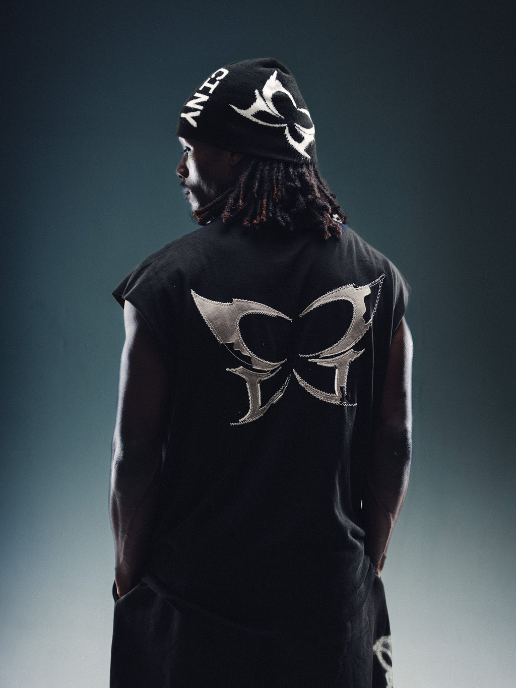 Controlled Insanity Stitched Black Cut-Off Tee