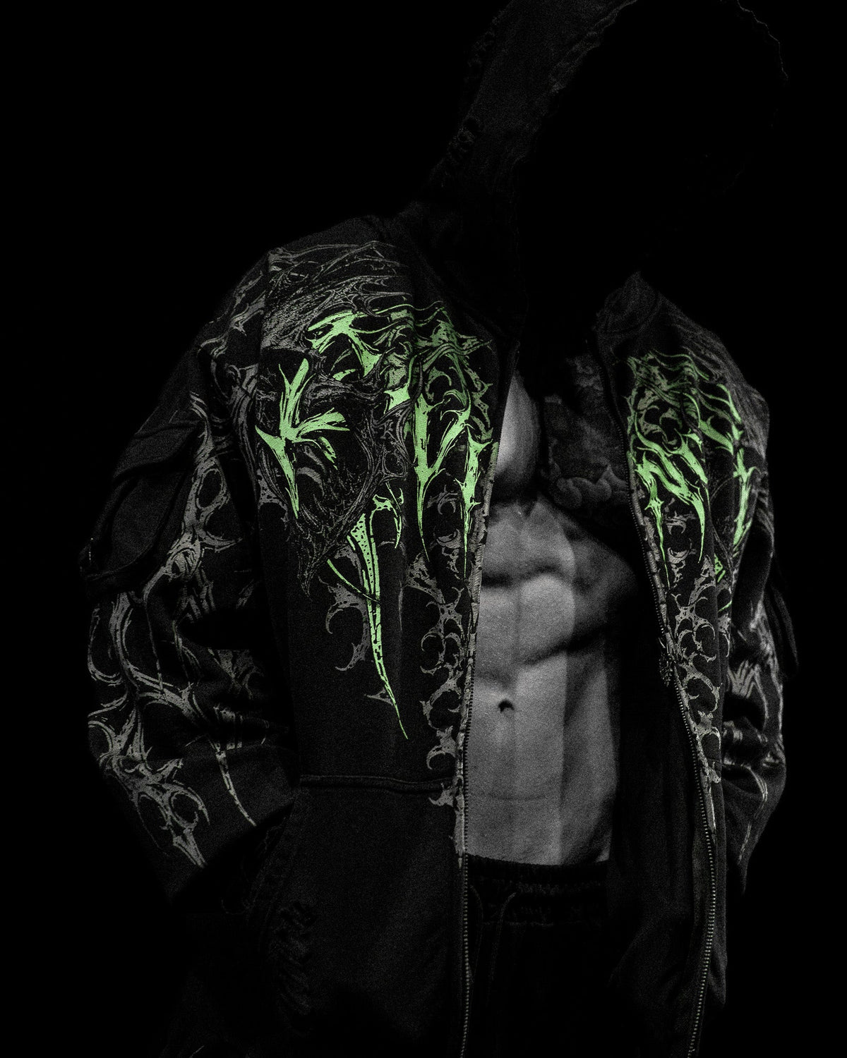 Breathedivinity Vindicator Tarnished Cargo Oversized Zip-Up Hoodie Decay