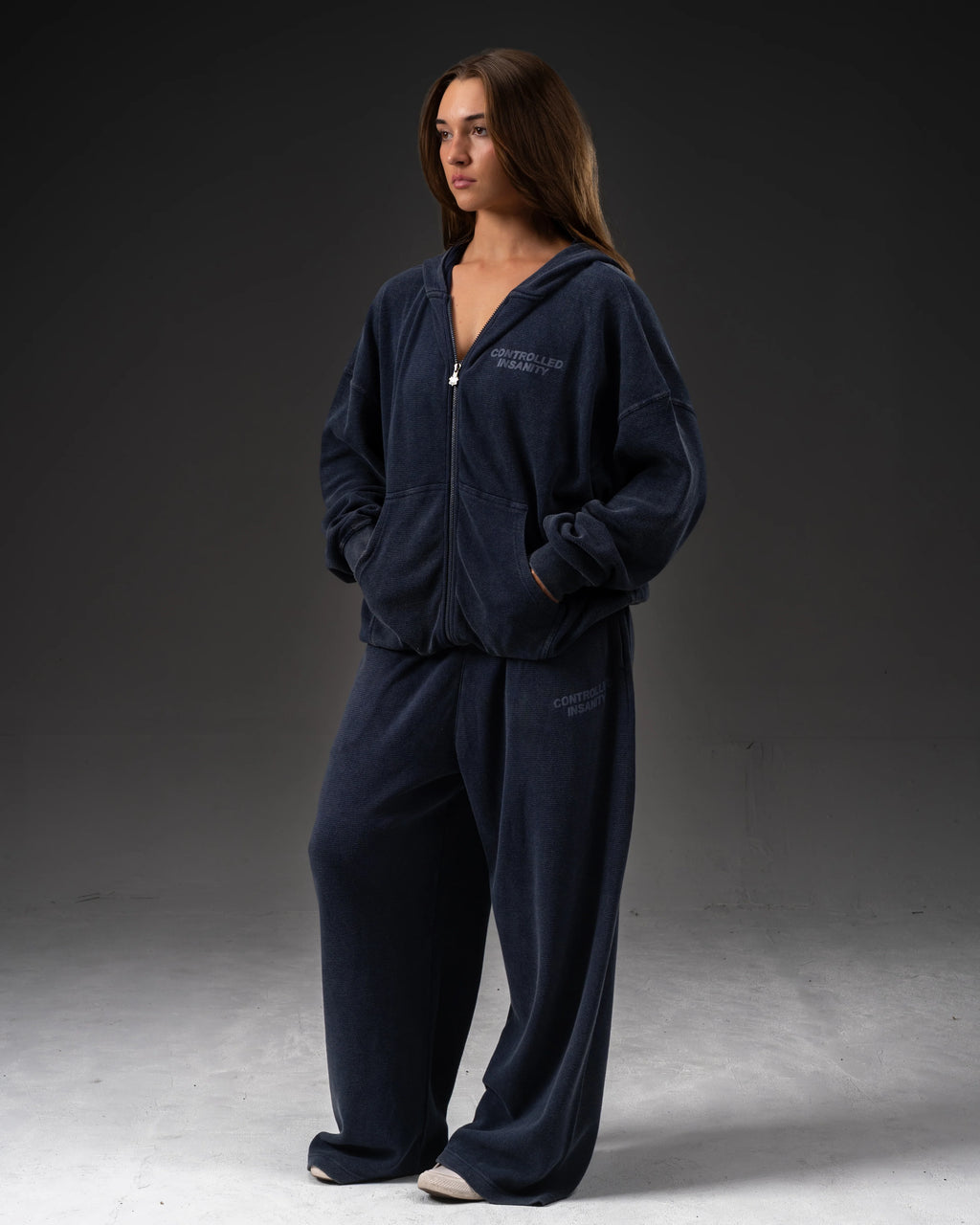 Controlled Insanity Signature Waffleknit Zip-Up Navy