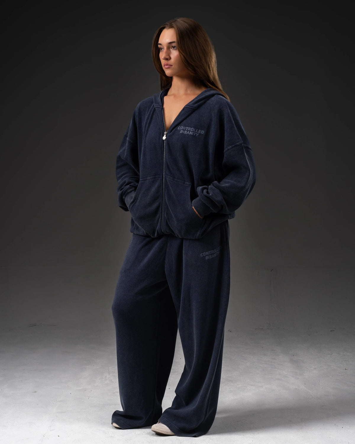 Controlled Insanity Signature Waffleknit Zip-Up Navy
