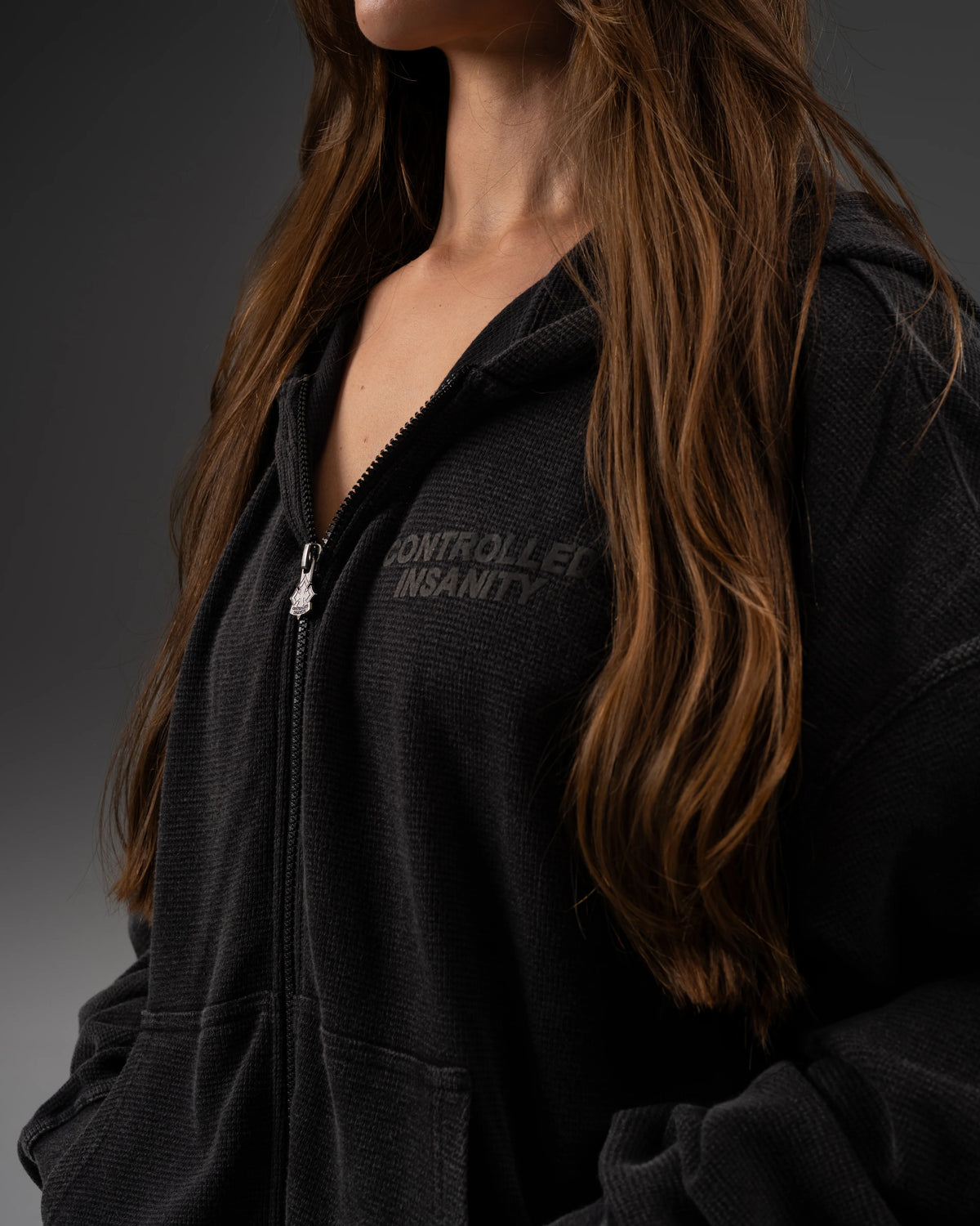Controlled Insanity Signature Waffleknit Zip-Up Black