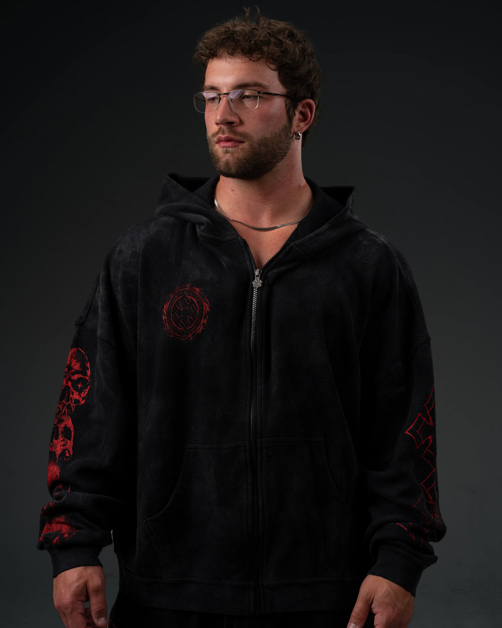 Controlled Insanity Outlaw Waffleknit Zip Up Black/Red