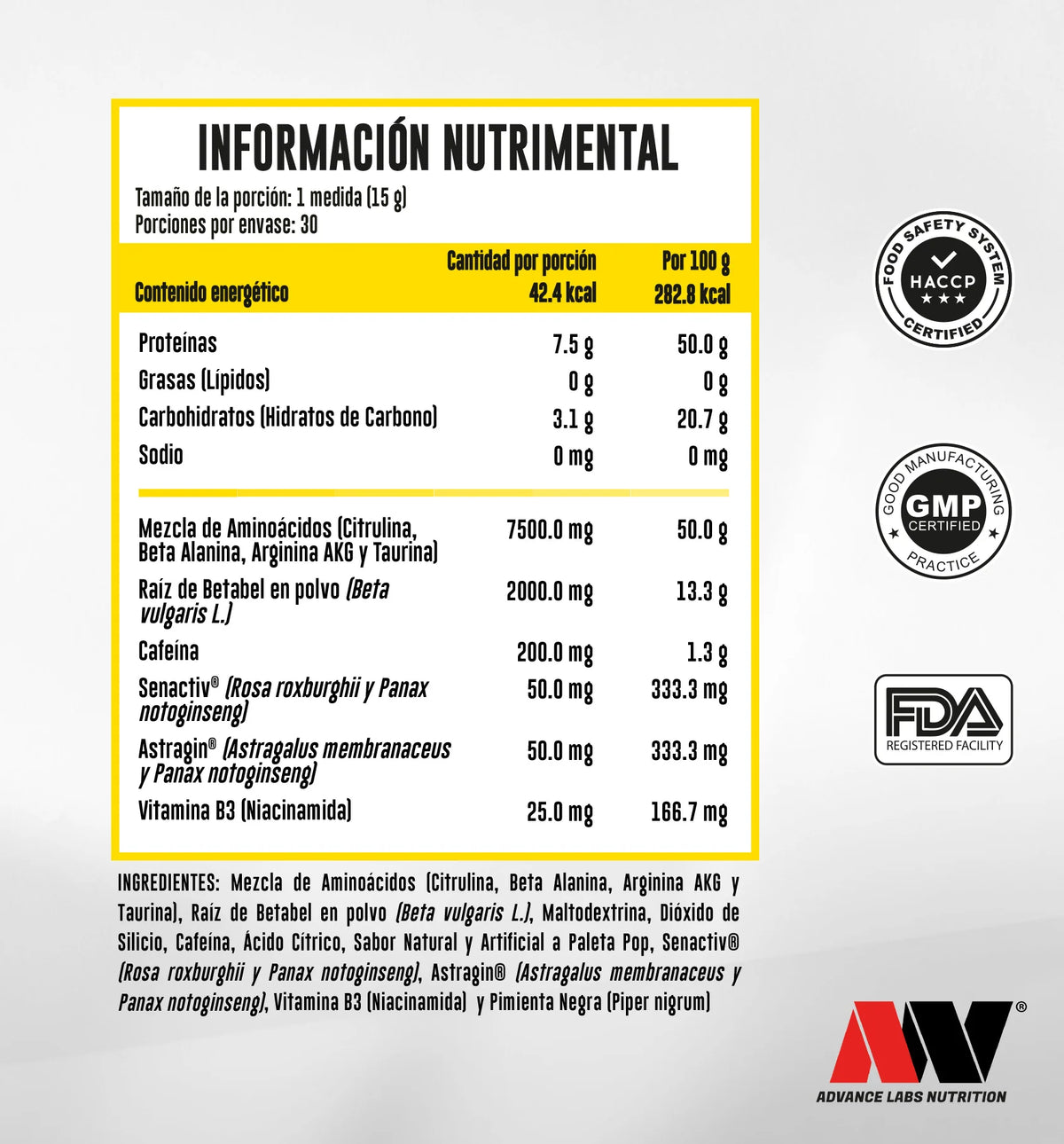 Advance Nutrition Astra-Nox 30 Servicios