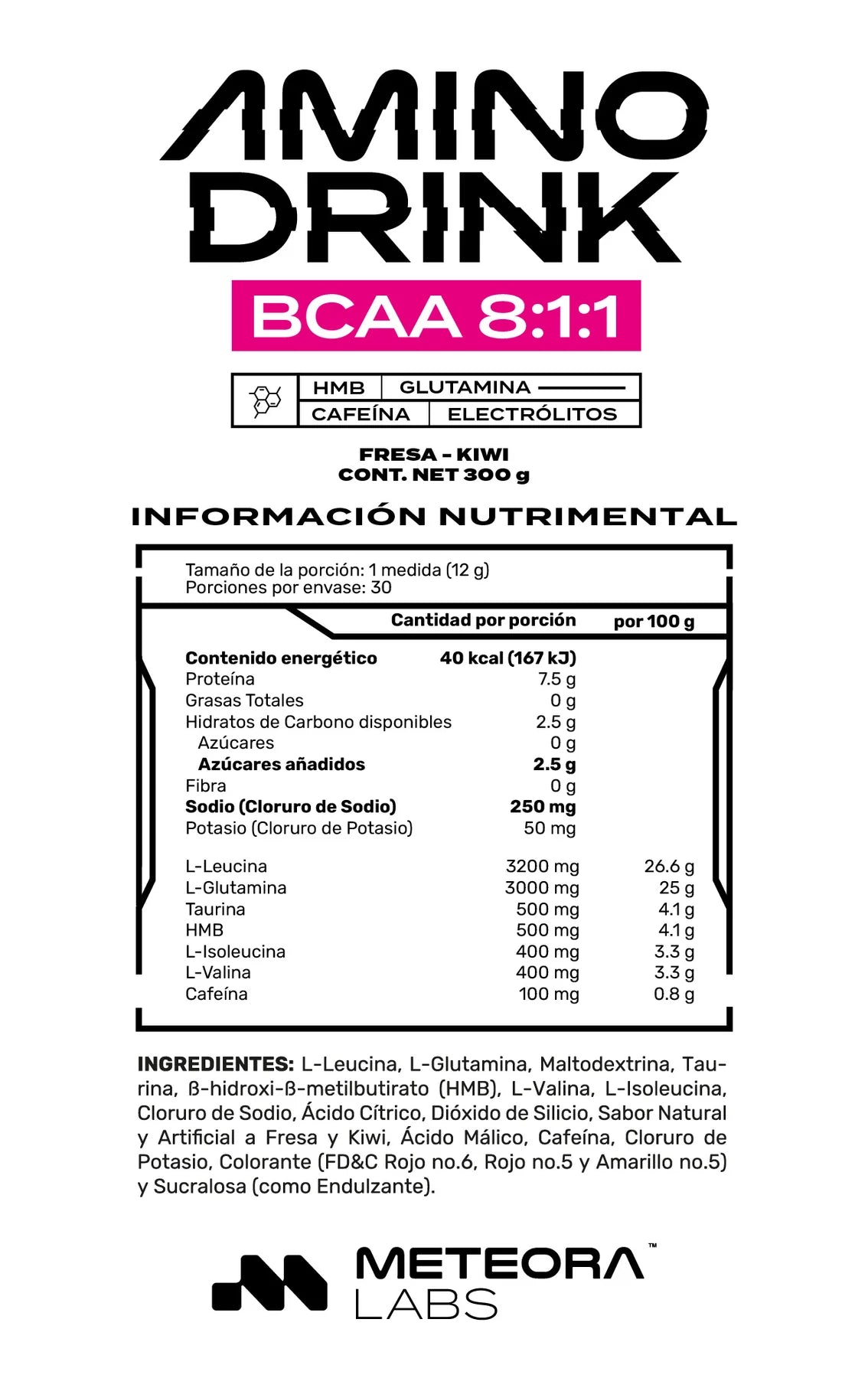 Meteora Labs Amino Drink Bcaa 8:1:1 30 Servicios