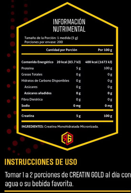 Red Gold Creatine Gold 1 Kg 200 Servicios